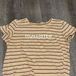 Hollister Beige Striped Tee with Red and Black Accents